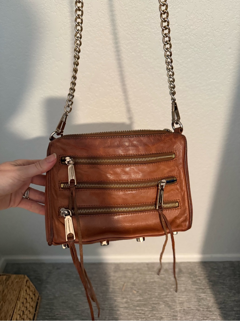 Rebecca Minkoff Brown Leather Crossbody with Gold Chain